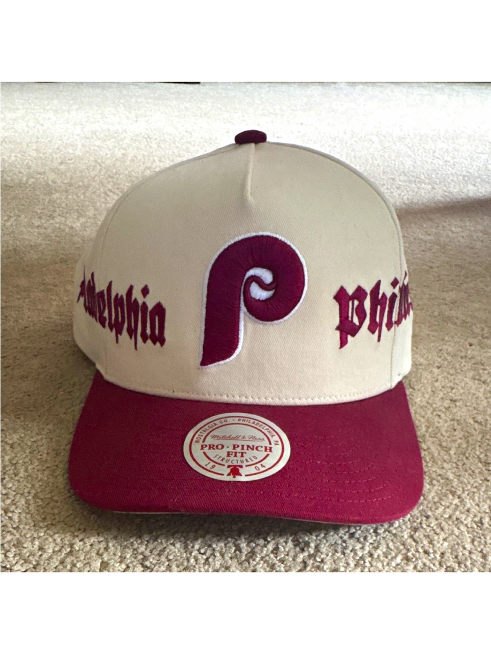Mitchell & Ness Phillies Cream and Maroon Snapback Hat NWT